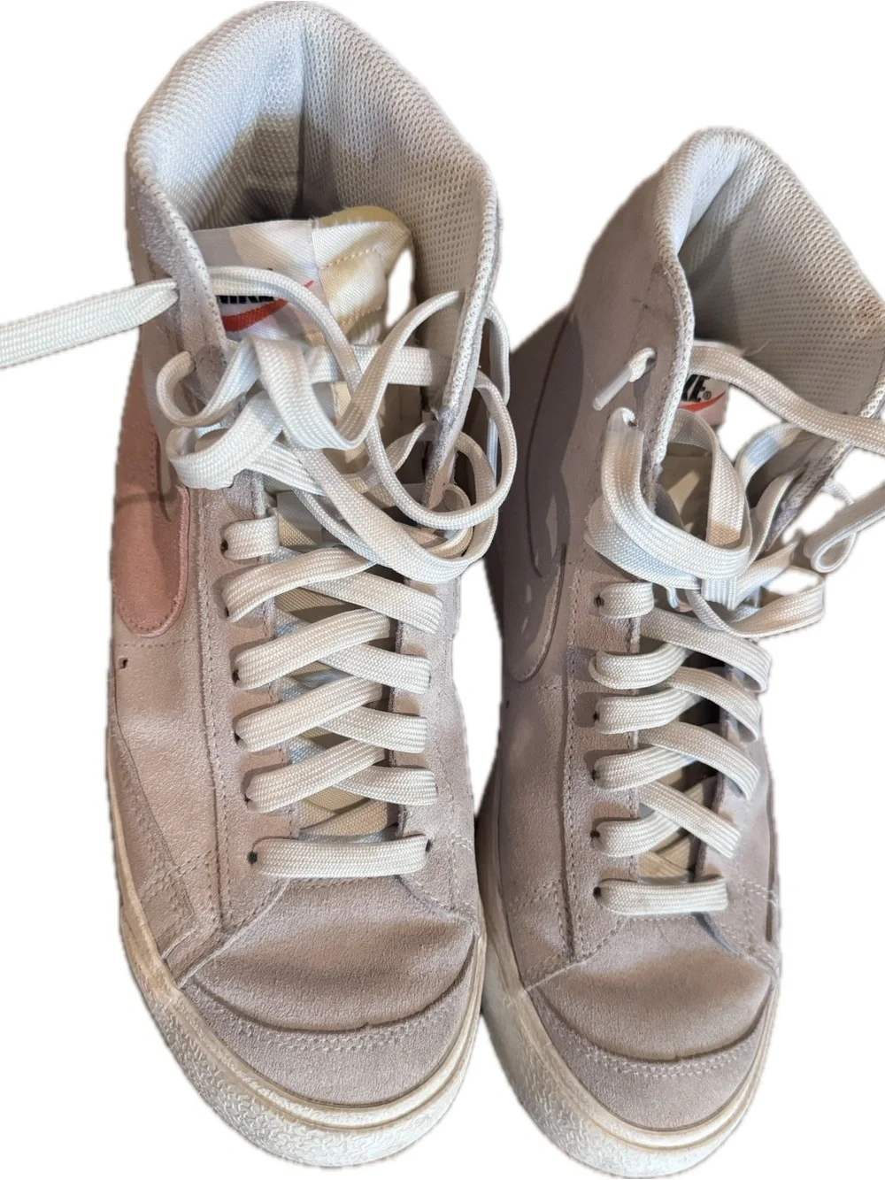Nike Women’s High-Top Suede Sneakers in Pale Pink and Off-White